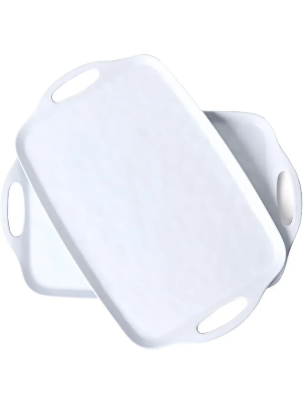 Large White Melamine Serving Tray Set of 2 – 19x12 Inch Rectangular with Handles